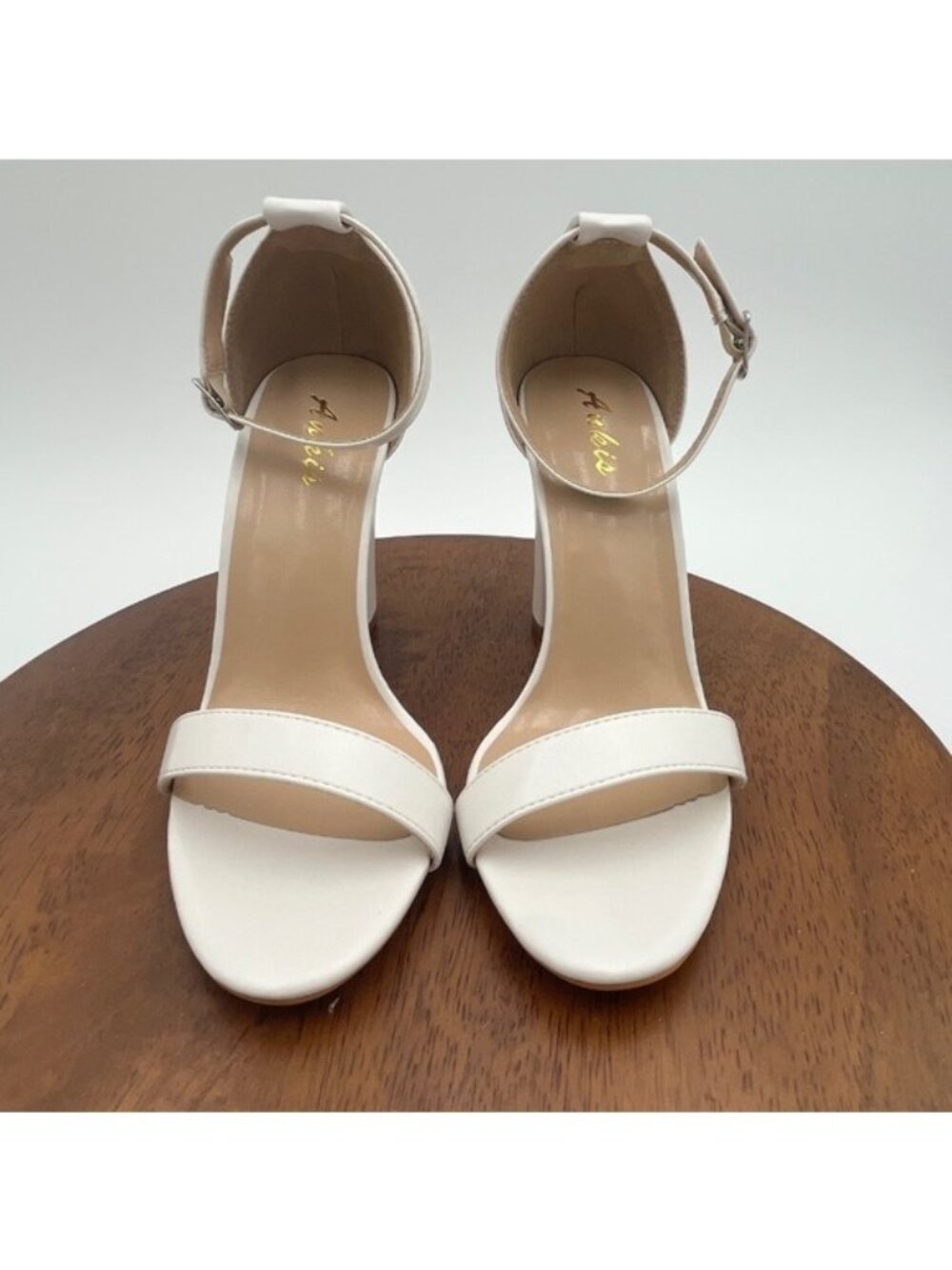 Ankis Women's Block Heels Open Toe Ankle Strap Chunky White Sandal 7.5B Wedding